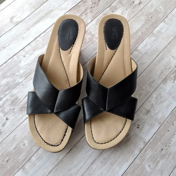 DANSKO Neeci Black Leather Wedge Slip-On Platform Sandals Size 39 (8.5 - 9) - Picture 2 of 7